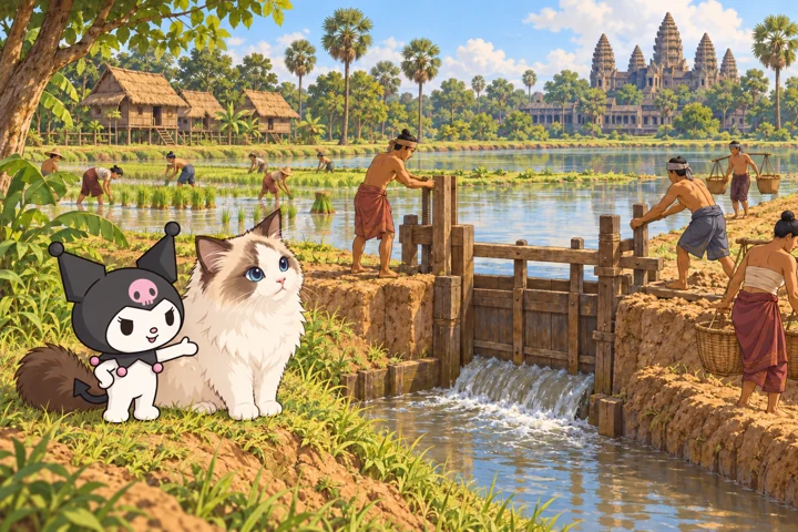 Kuromi és Jani: Angkor: víz és munka az udvari központon túl. Generált tanulási illusztráció.