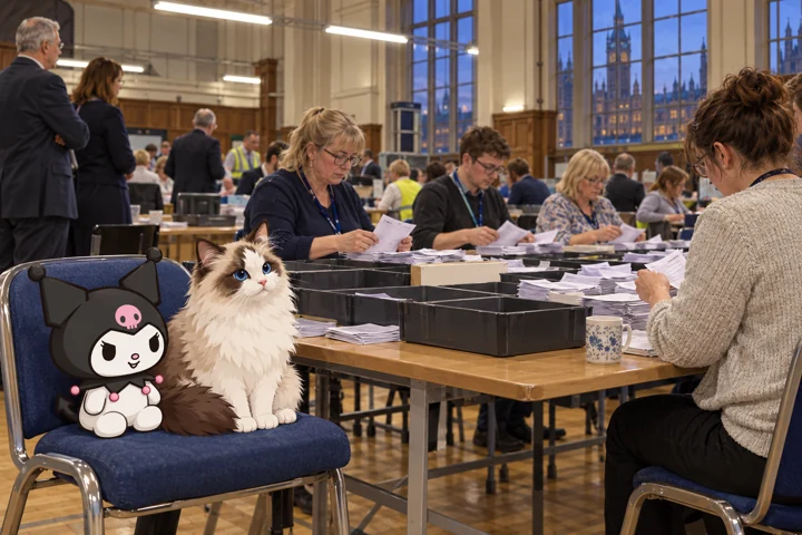 Kuromi és Jani: Szavazatszámlálás Nagy-Britanniában, 2016. Generált történeti illusztráció.